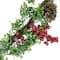 Glittered Artificial Boxwood Pine Cones & Red Berry Garland, Unlit